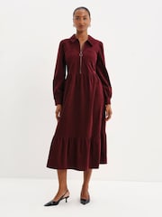 Finery Red Callie Corduroy Long Sleeve Midi Dress - Image 1 of 5