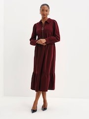 Finery Red Callie Corduroy Long Sleeve Midi Dress - Image 3 of 5