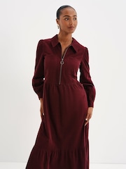 Finery Red Callie Corduroy Long Sleeve Midi Dress - Image 4 of 5