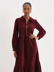 Finery Red Callie Corduroy Long Sleeve Midi Dress - Image 5 of 5