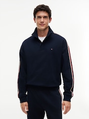 Tommy Hilfiger Blue Global Stripe Button Lounge Sweatshirt - Image 1 of 5