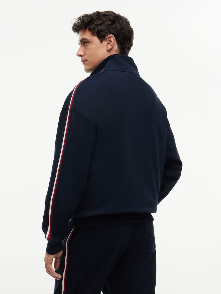 Tommy Hilfiger Blue Global Stripe Button Lounge Sweatshirt - Image 2 of 5 Tommy Hilfiger Blue Global Stripe Button Lounge Sweatshirt - Image 2 of 5