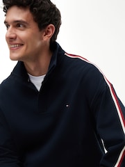 Tommy Hilfiger Blue Global Stripe Button Lounge Sweatshirt - Image 4 of 5