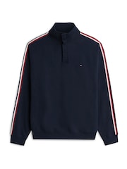 Tommy Hilfiger Blue Global Stripe Button Lounge Sweatshirt - Image 5 of 5