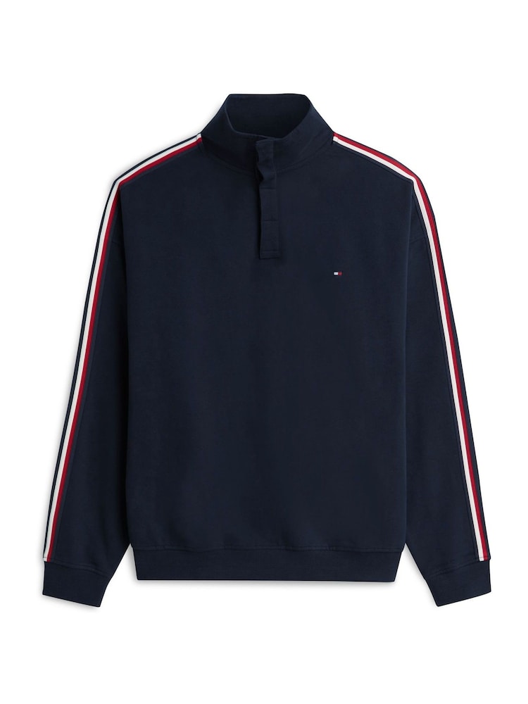 Tommy Hilfiger Blue Global Stripe Button Lounge Sweatshirt - Image 5 of 5 Tommy Hilfiger Blue Global Stripe Button Lounge Sweatshirt - Image 5 of 5