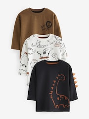 rjava/White Dinosaur - 100% bombaž dolg rokav; z dolgimi rokavi živalski vzorci Znak majica 3 Pack (3mths-7yrs) - Slika 1 iz 6