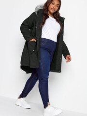 Yours Curve Black Faux Fur Trim Parka Coat - Image 3 of 4
