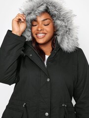 Yours Curve Black Faux Fur Trim Parka Coat - Image 4 of 4