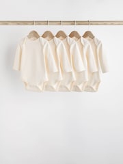 Cream Essential Baby Long Sleeve Bodysuits 5 Pack - Image 1 of 7