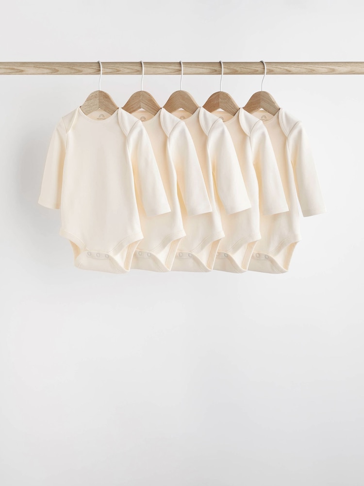 Cream Essential Baby Long Sleeve Bodysuits 5 Pack - Image 1 of 7