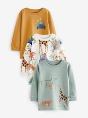 Blue/Yellow Safari Long Sleeve Animal Print Character T-Shirts 3 Pack (3mths-7yrs) - Image 1 of 6