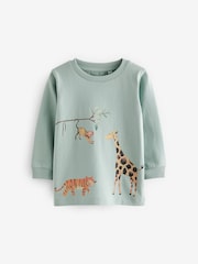 Blue/Yellow Safari Long Sleeve Animal Print Character T-Shirts 3 Pack (3mths-7yrs) - Image 4 of 6