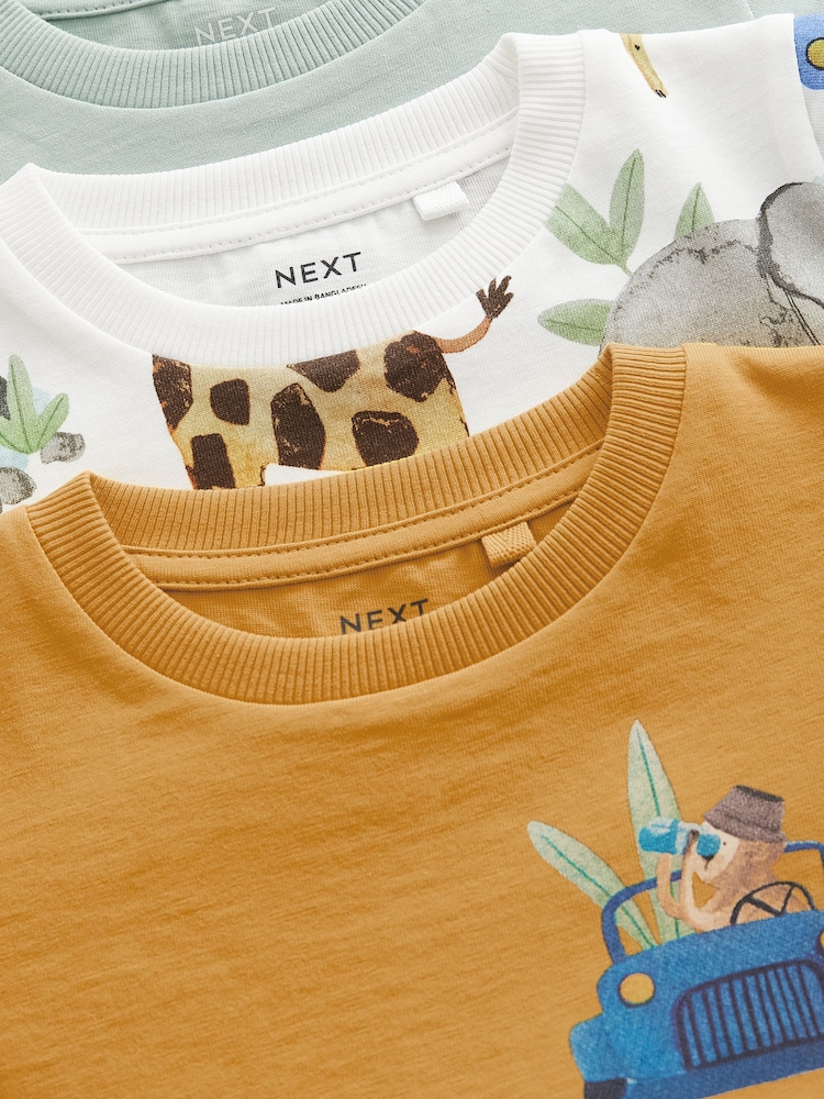 Blue/Yellow Safari Long Sleeve Animal Print Character T-Shirts 3 Pack (3mths-7yrs) - Image 6 of 6