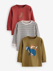 Rot/Grün mit Waldtiermotiven - Langarm-T-Shirts mit Tiermotiv, 3er-Pack (3 M.–7 J.) - Bild 1 von 6