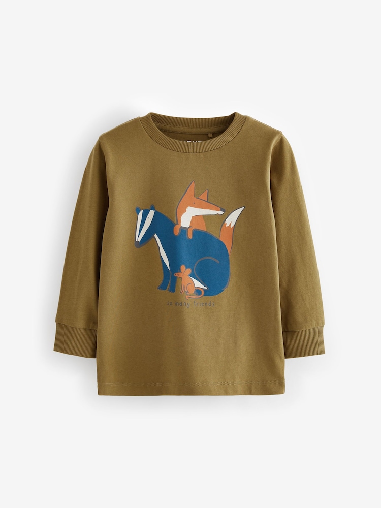 Rot/Grün mit Waldtiermotiven - Langarm-T-Shirts mit Tiermotiv, 3er-Pack (3 M.–7 J.) - Bild 2 von 6