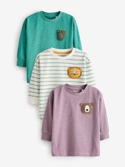 Green/Purple Long Sleeve Animal Print Character T-Shirts 3 Pack (3mths-7yrs) - Image 1 of 10