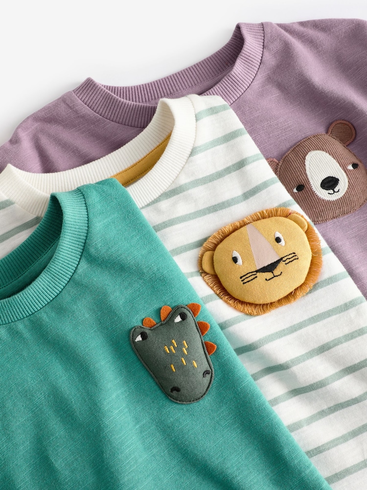 Green/Purple Long Sleeve Animal Print Character T-Shirts 3 Pack (3mths-7yrs) - Image 10 of 10