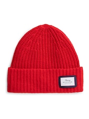 Tommy Hilfiger Red Pure Wool Chunky Rib-Knit Beanie - Image 1 of 3
