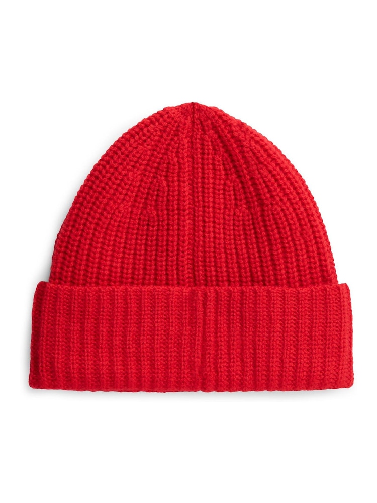 Tommy Hilfiger Red Pure Wool Chunky Rib-Knit Beanie - Image 2 of 3