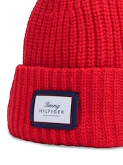 Tommy Hilfiger Red Pure Wool Chunky Rib-Knit Beanie - Image 3 of 3