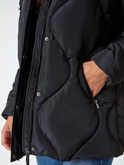 Roman Black Quilted Faux Fur Hooded Coat - Image 5 of 5