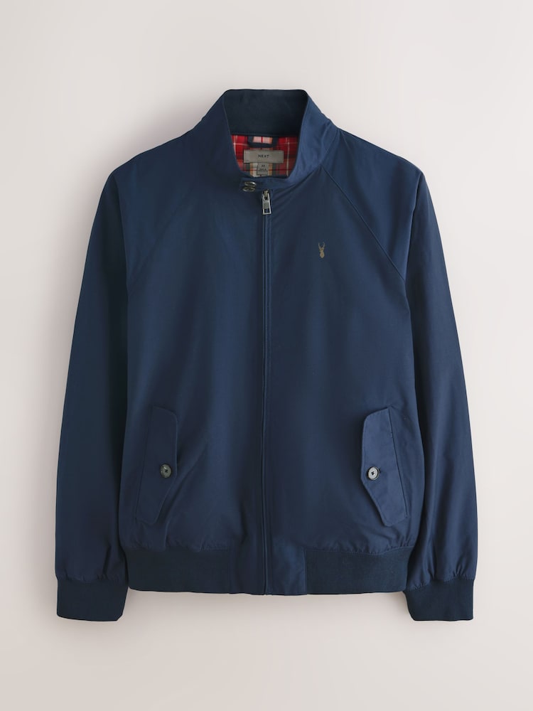 Navy Shower Resistant Harrington Jacket With Stag Embroidery - Image 1 of 5