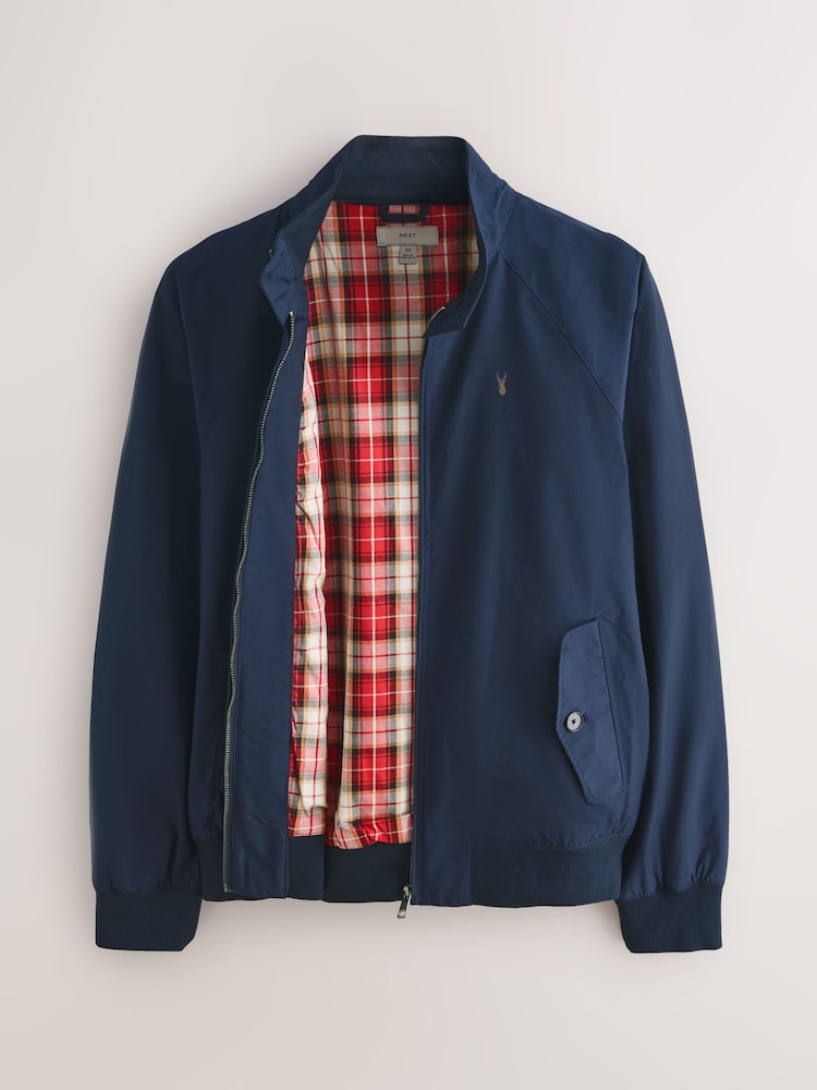 Navy Shower Resistant Harrington Jacket With Stag Embroidery - Image 2 of 5