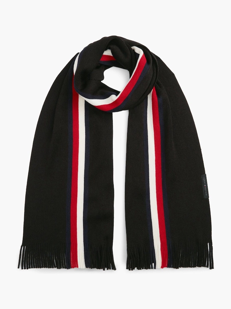 Tommy Hilfiger Black Global Stripe Wool Blend Scarf - Image 1 of 4 Tommy Hilfiger Black Global Stripe Wool Blend Scarf - Image 1 of 4