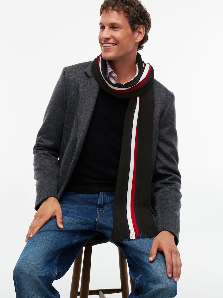 Tommy Hilfiger Black Global Stripe Wool Blend Scarf - Image 4 of 4 Tommy Hilfiger Black Global Stripe Wool Blend Scarf - Image 4 of 4