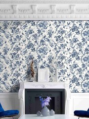 Woodchip & Magnolia Blue Plumage Wallpaper - Image 1 of 3
