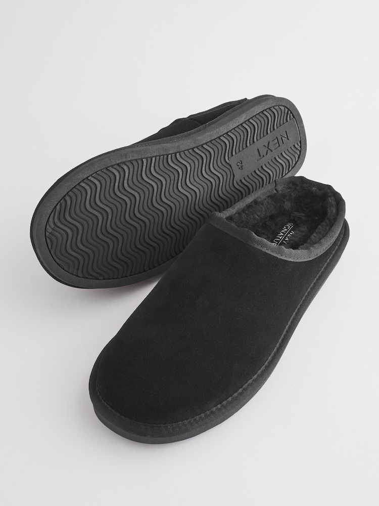 Zwart - Met imitatiebont gevoerde Signature suède pantoffelmuiltjes - Image 4 of 5