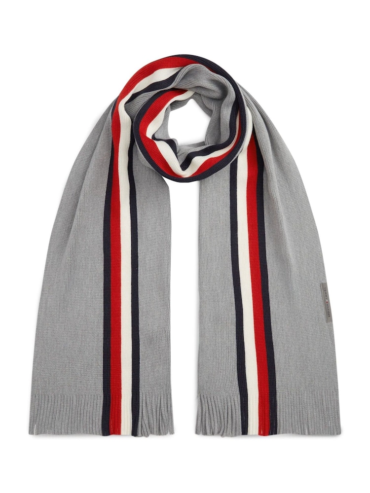 Tommy Hilfiger Grey Global Stripe Wool Blend Scarf - Image 1 of 4