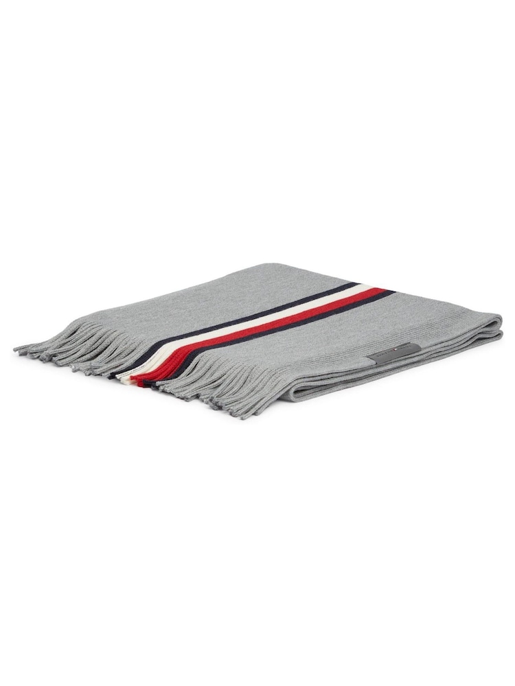 Tommy Hilfiger Grey Global Stripe Wool Blend Scarf - Image 2 of 4