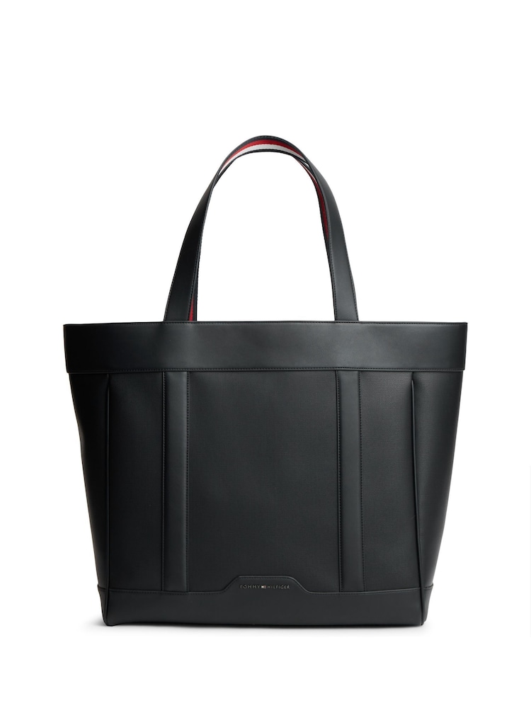 Tommy Hilfiger Black Global Stripe Textured Tote Bag - Image 1 of 5