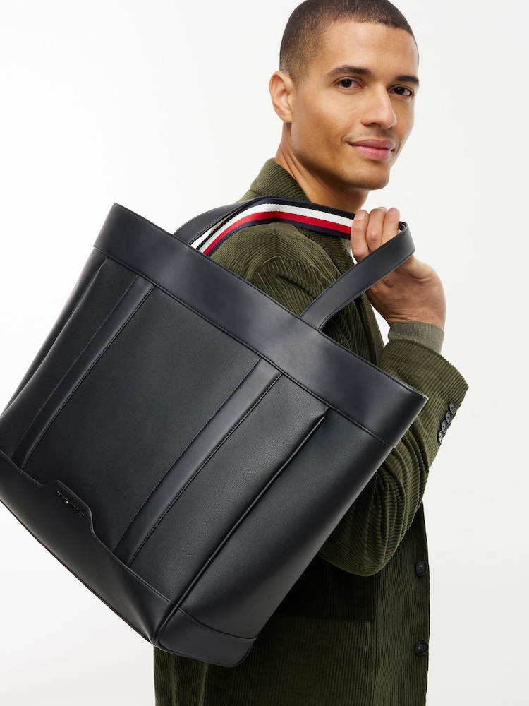Tommy Hilfiger Black Global Stripe Textured Tote Bag - Image 5 of 5