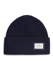 Tommy Hilfiger Blue Pure Wool Chunky Rib-Knit Beanie - Image 1 of 3