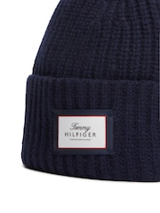 Tommy Hilfiger Blue Pure Wool Chunky Rib-Knit Beanie - Image 3 of 3