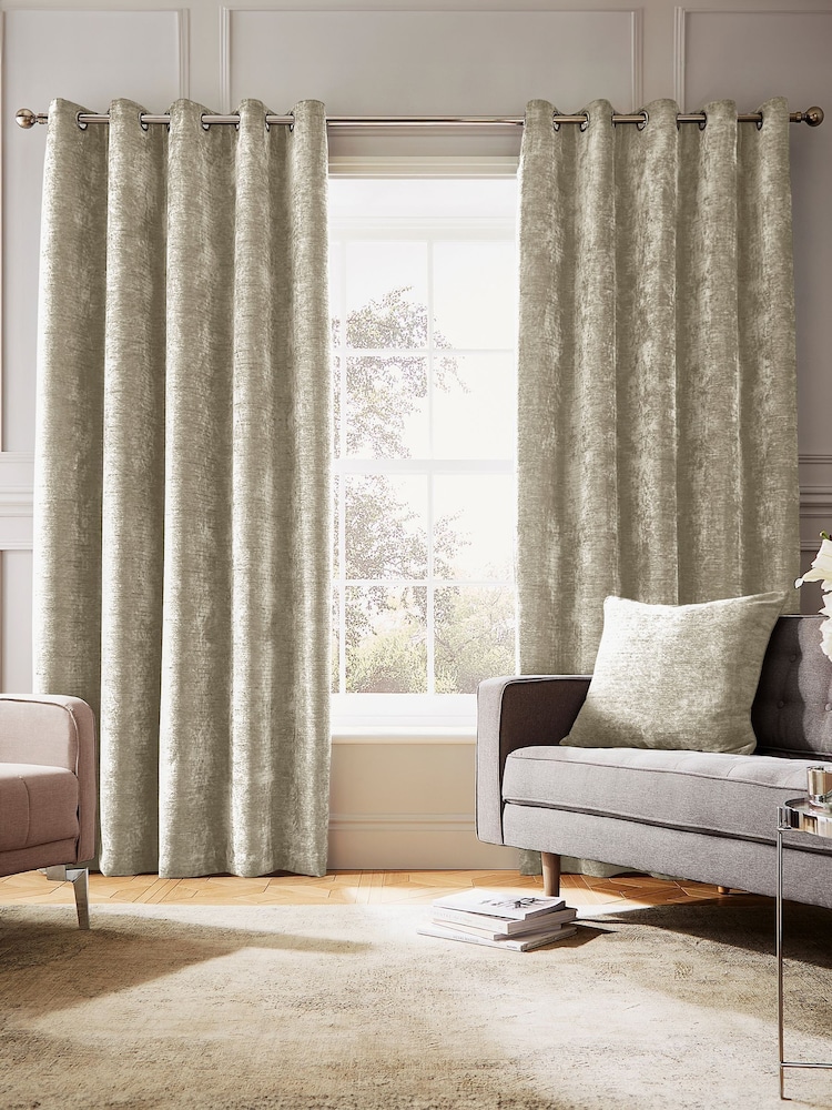 Hyperion Cream Selene Luxury Chenille Weighted Thermal Lined Eyelet Curtains - Image 2 of 4