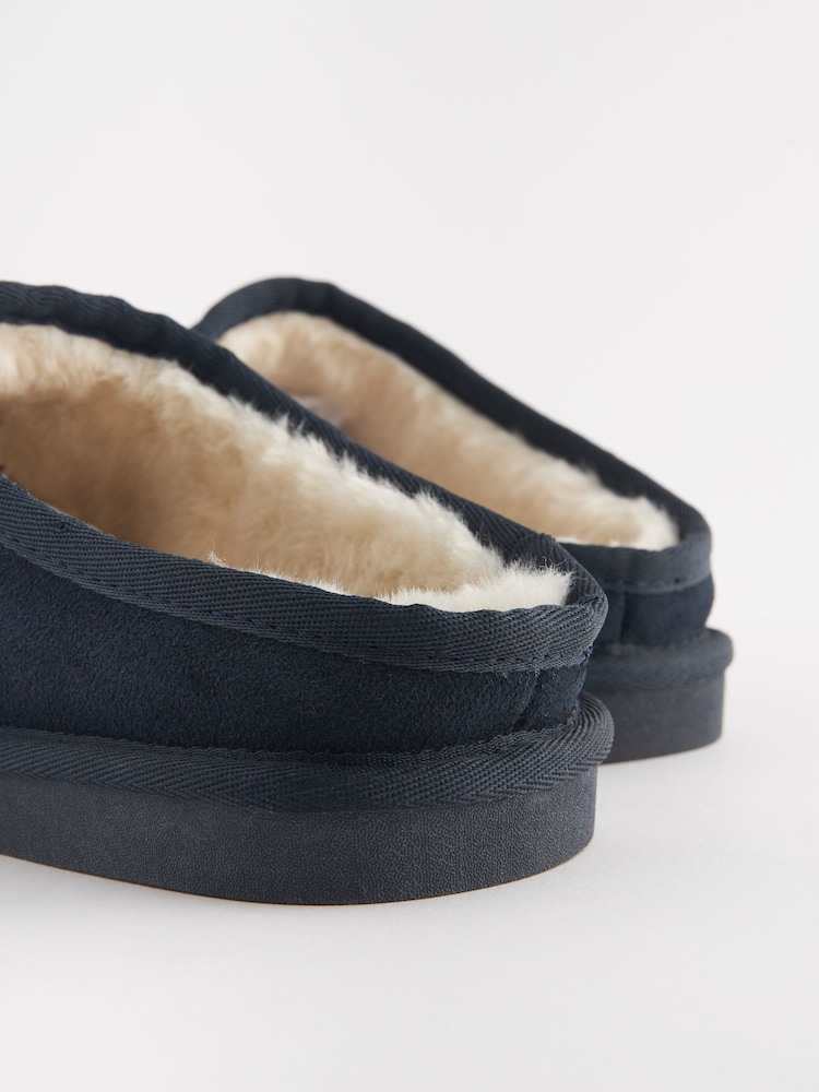 Navy Blue Faux Fur Lined Signature Suede Mule Slippers - Image 4 of 6