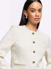 River Island Cream Crop Boucle Trophy Jacket - Image 3 of 4