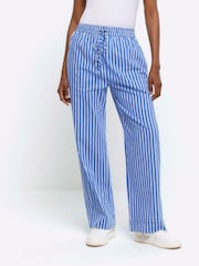 River Island Blue Stripe Poplin Pull On Trousers - Image 1 of 4