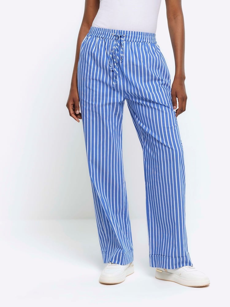 River Island Blue Stripe Poplin Pull On Trousers - Image 1 of 4