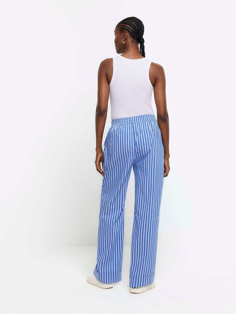 River Island Blue Stripe Poplin Pull On Trousers - Image 2 of 4