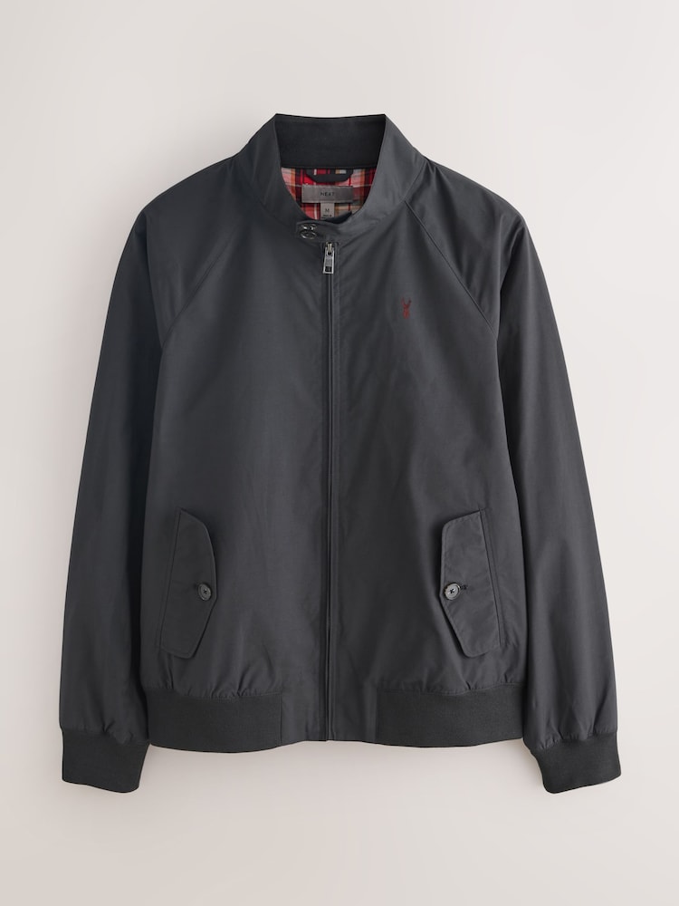Black Shower Resistant Harrington Jacket With Stag Embroidery - Image 1 of 5