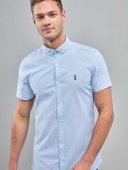 Light Blue Skinny Short Sleeve Stretch Oxford Shirt - Image 1 of 4