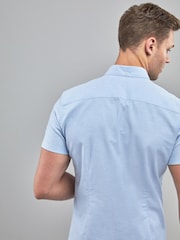 Light Blue Skinny Short Sleeve Stretch Oxford Shirt - Image 2 of 4