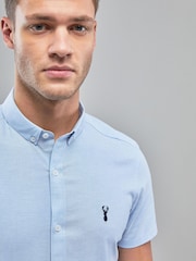 Light Blue Skinny Short Sleeve Stretch Oxford Shirt - Image 3 of 4