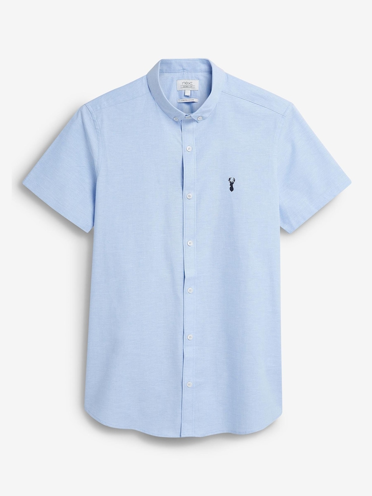 Light Blue Skinny Short Sleeve Stretch Oxford Shirt - Image 4 of 4