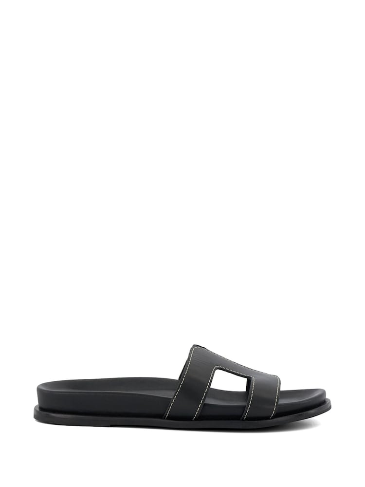Dune London Black/Chrome Standard Fit Loupa Footbed Smart Slides - Image 3 of 6