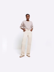 River Island Cream High Rise Relaxed Straight Jeans - Image 1 of 5